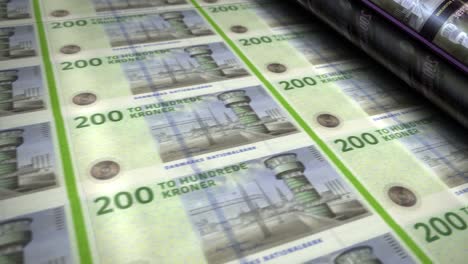 billetes de dinero de la corona danesa que imprimen en bucle sin costuras