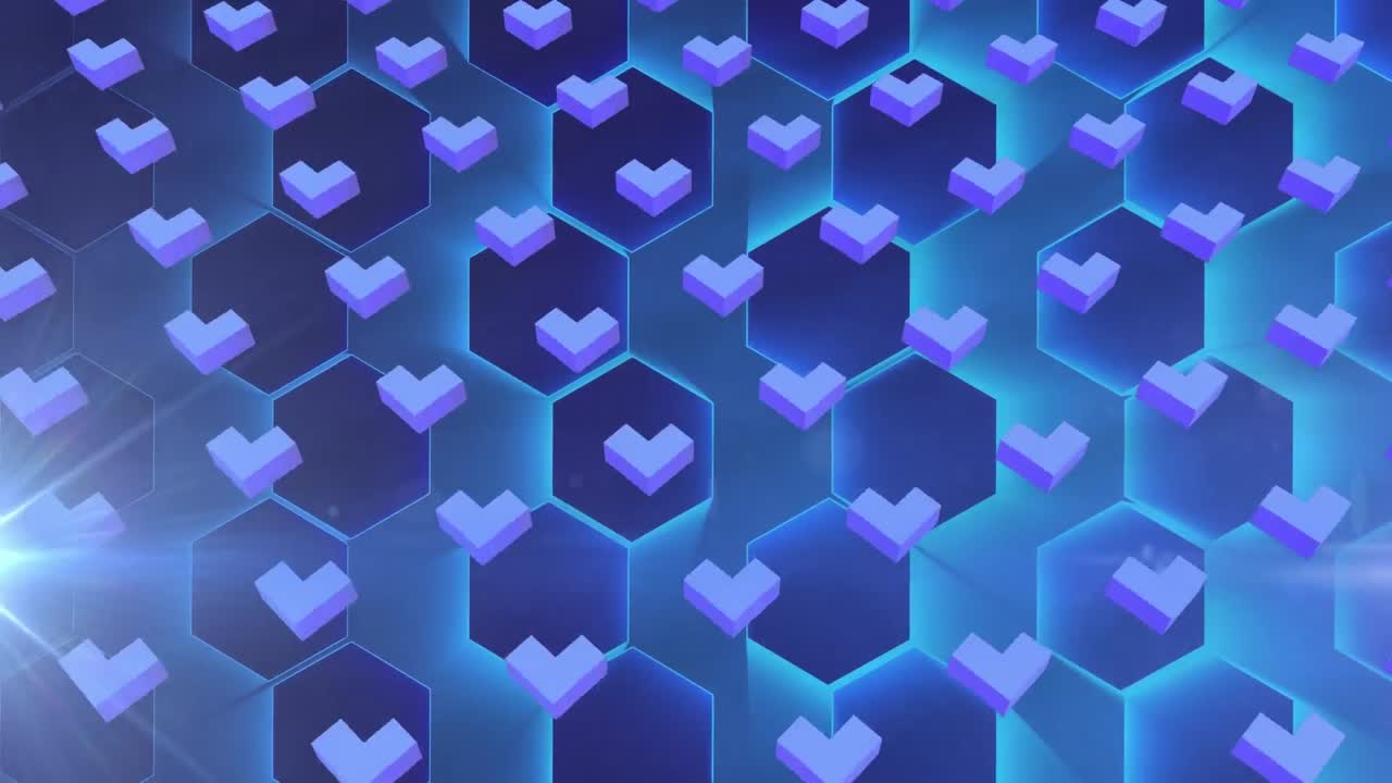 육각형의 네트워크를 통해 형성으로 움직이는 여러 3d 모양의 애니메이션