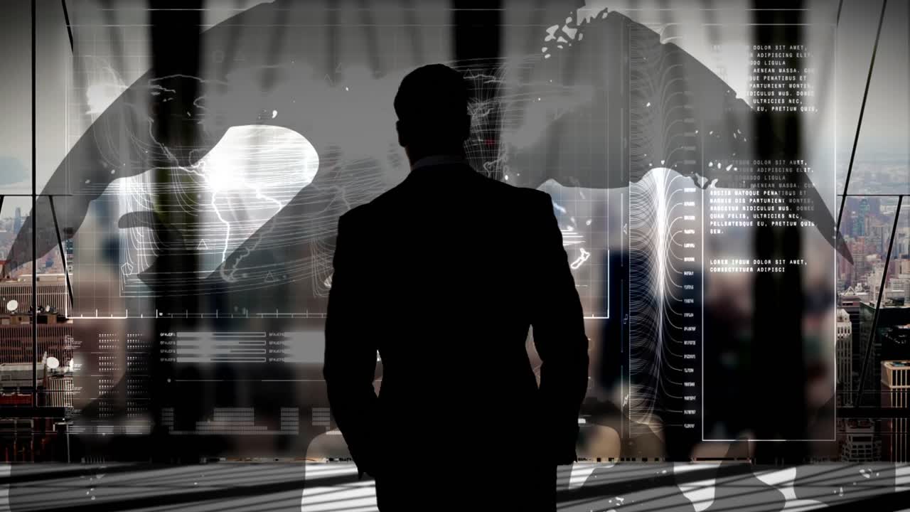 animación del empresario sobre la información y el procesamiento de datos en la interfaz