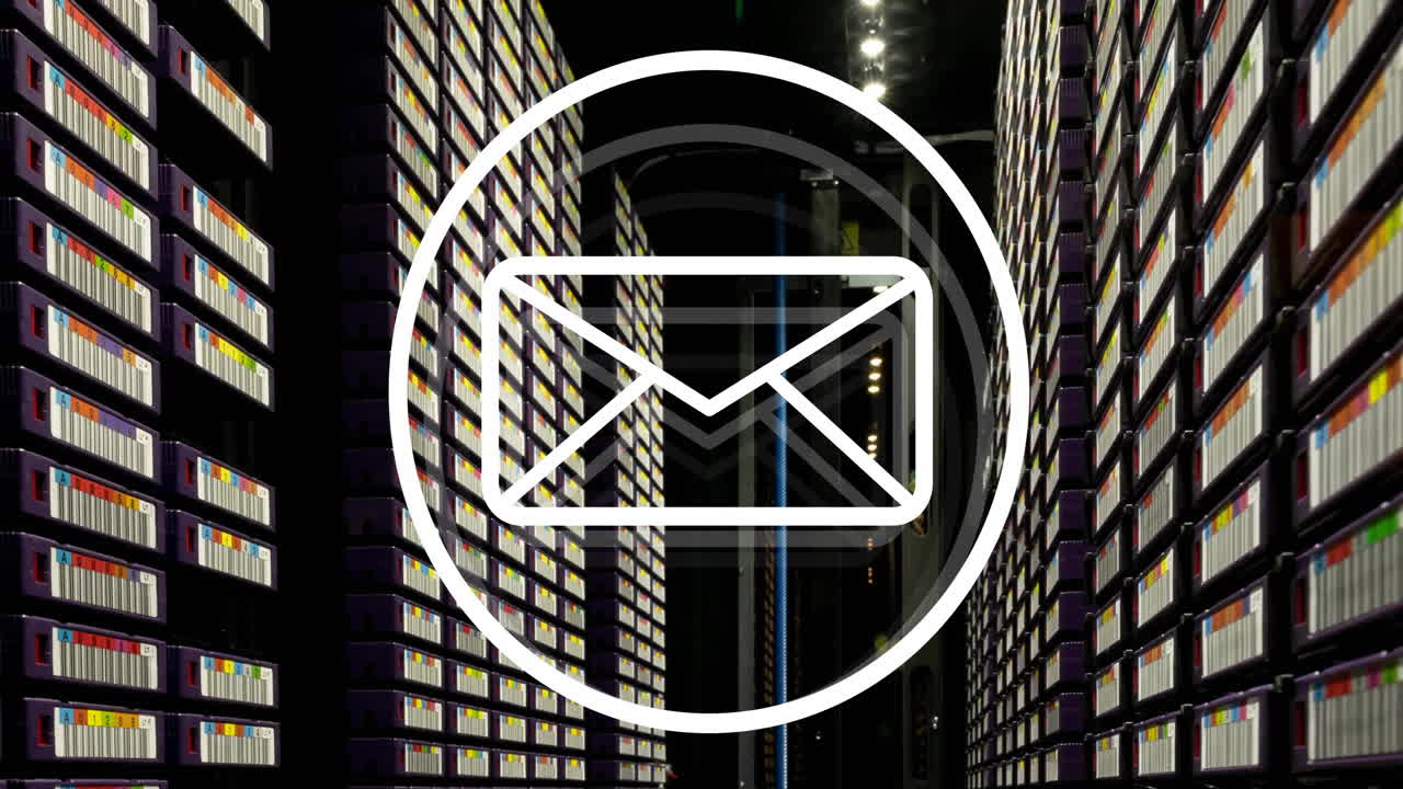 Animation of envelope and circle over server room