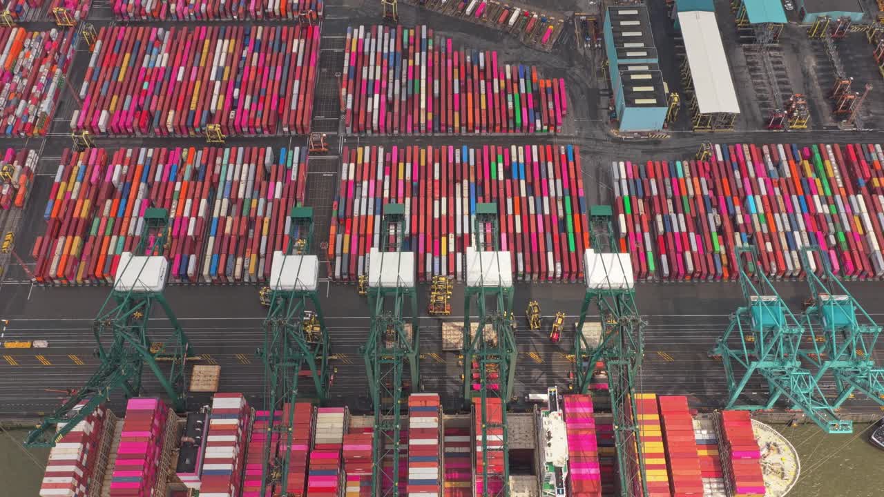 Drone panorama of Antwerp port, container terminal and tank storage, Belgium