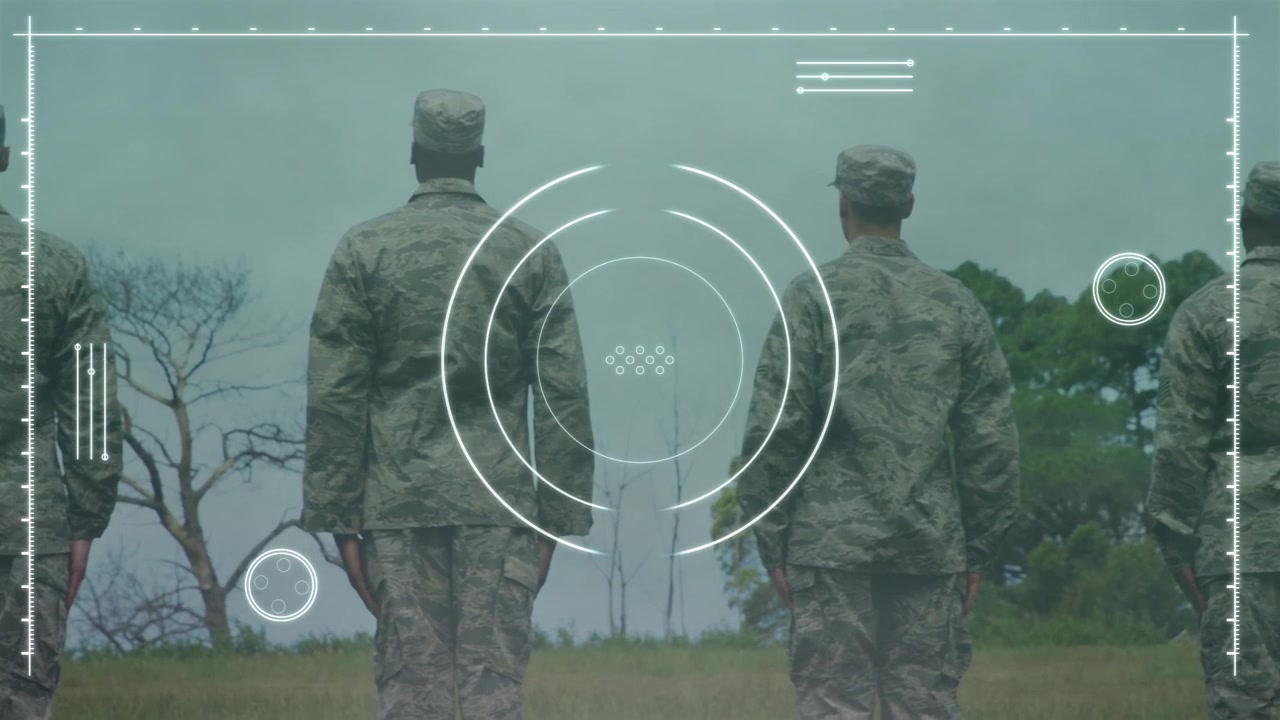 Gráficos de Sobreposição HUD Digitais Futuristas com Pessoal Militar