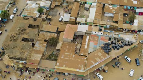 Birdseye-aerial-view-of-Loitokitok-kenya,-shanty-poor-neighborhood-of-Nairobi-suburbs,-Kenya