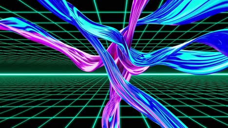 synthwave abstract ribbons in a gridded space