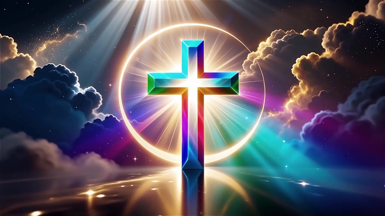 Croce Cristiana Luce Celestiale Sfondo per il Culto.