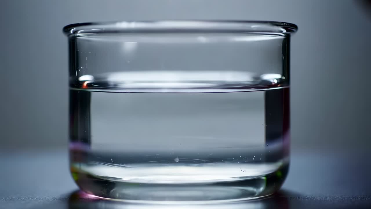 Rilascio di un contagocce che introduce colorante rosso in un becher di vetro su un piano del tavolo, a dimostrazione della miscelazione dei fluidi