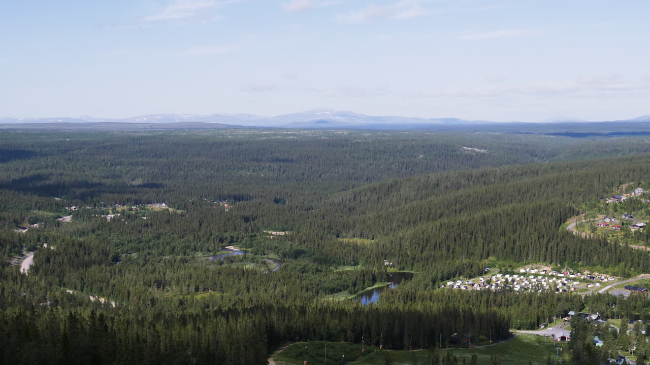 panorámica del paisaje sobre los árboles del bosque en el norte de suecia durante el verano