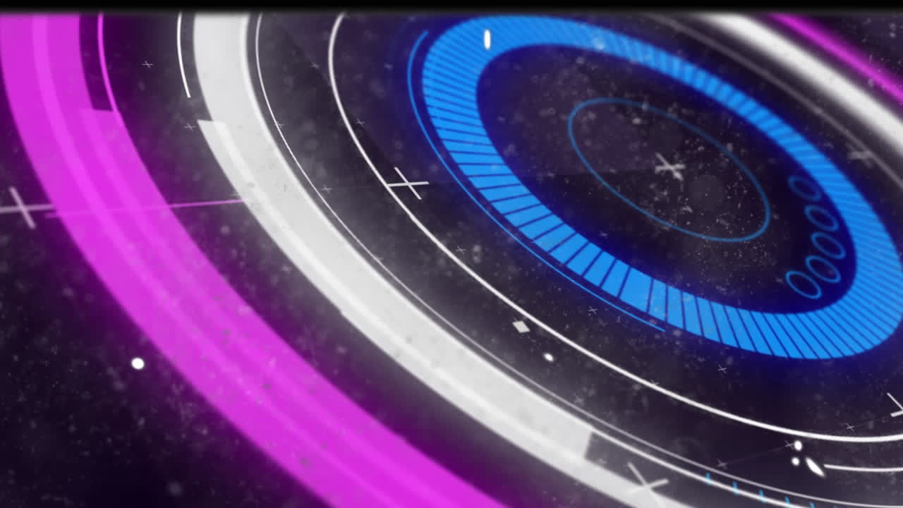 animación de película vintage en apuros y escaneo de telescopios en segundo plano