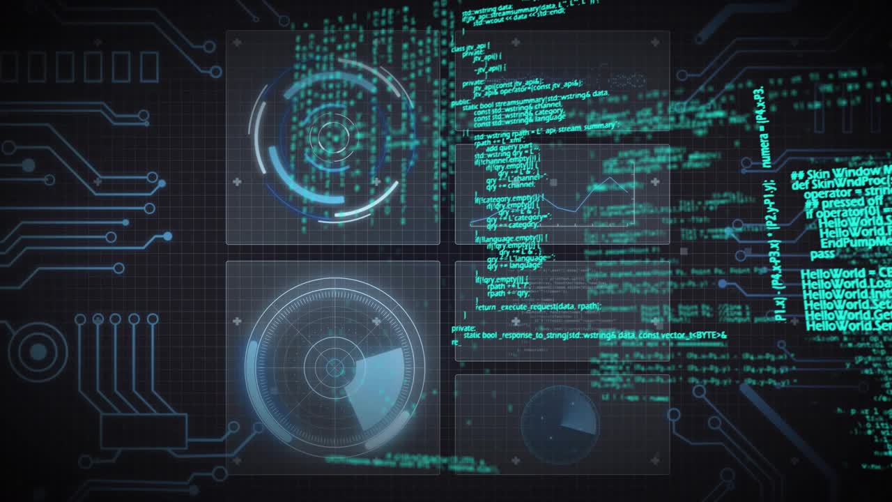 Telemetry dash starting descending green code, panels streaming, HUDs rotating, showing live data