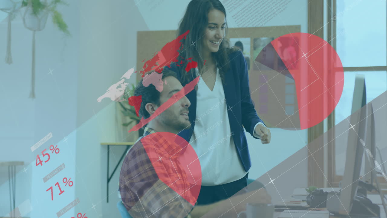 animación del procesamiento de datos financieros sobre diversas personas de negocios en la oficina