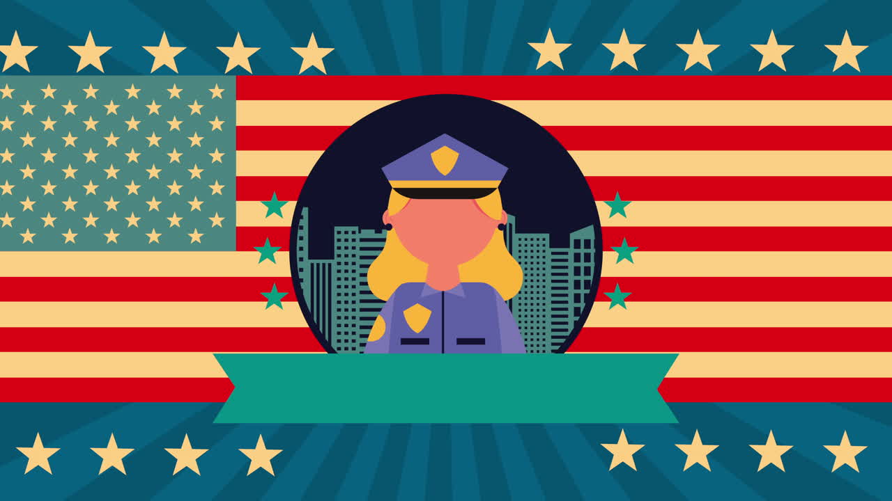 경찰 여성과 함께 노동의 날 애니메이션