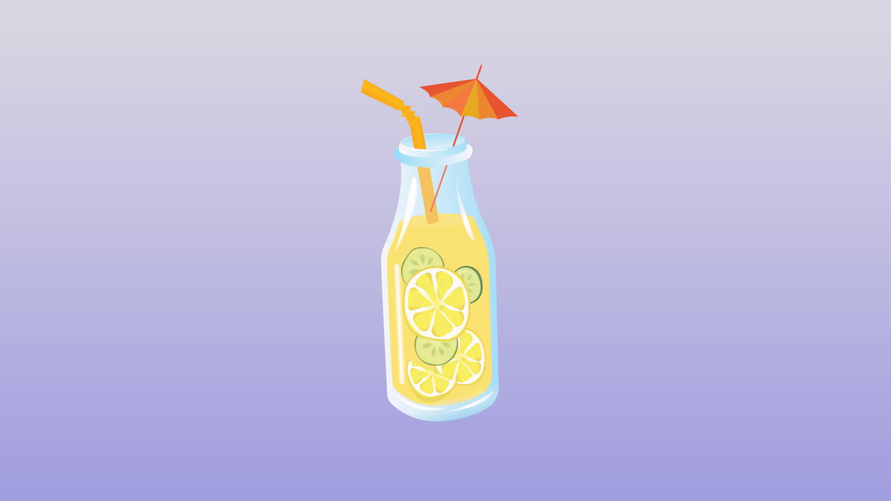 파란색 배경 위에 움직이는 레모네이드의 애니메이션