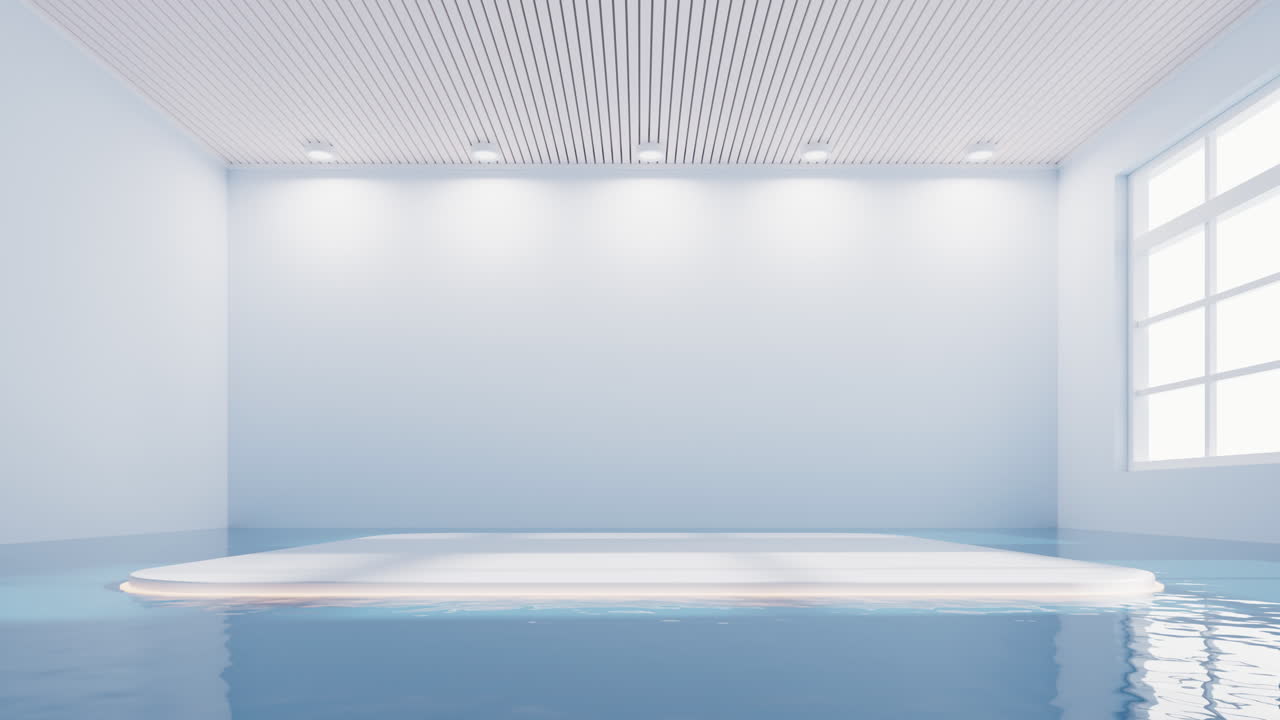 물이 들어있는 빈 방, 3d 렌더링