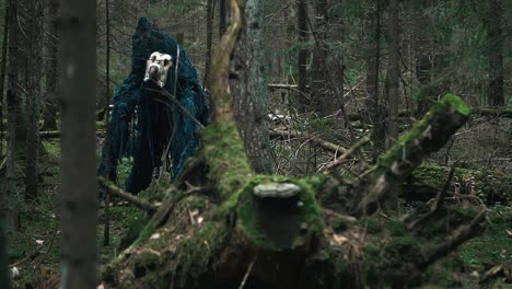 horrible creature standing among trees in forest. terrible monster