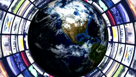 monitors tunnel and earth, rendering, animation, background, loop