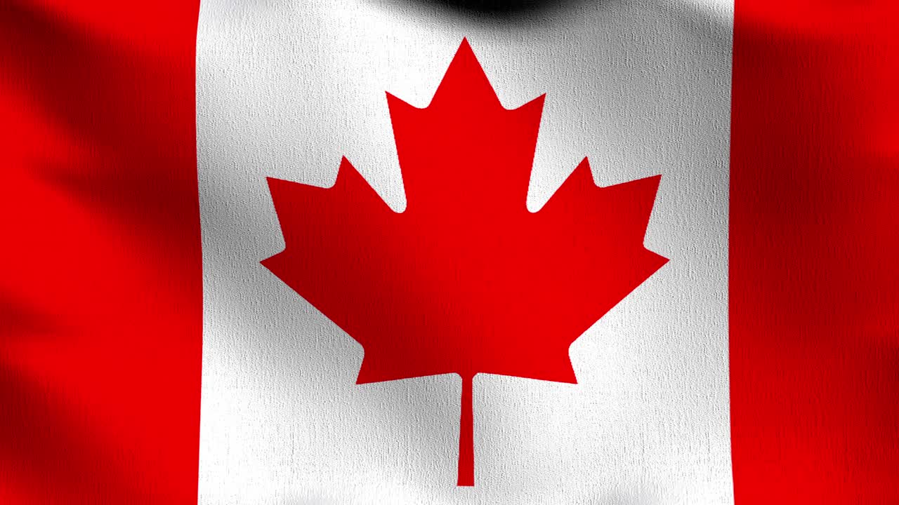 bucle sin costura 4k vdo. bandera nacional de canada soplando en el viento aislado. diseño abstracto patriótico oficial. ilustración de renderización 3d del símbolo del signo ondulante.