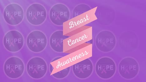 animation of breast cancer awareness text over pink breast cancer ribbons