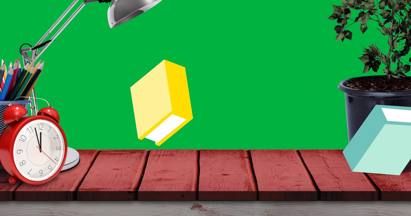 Multiple school concept icons falling over wooden surface against black background