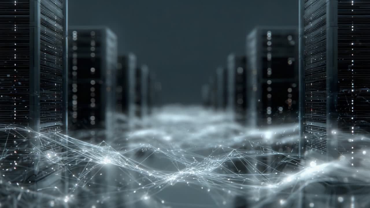 A Stunning Perspective of a High-Tech Data Center with Networks and Servers Illuminating the Digital Landscape, Showcasing Technology and Connectivity