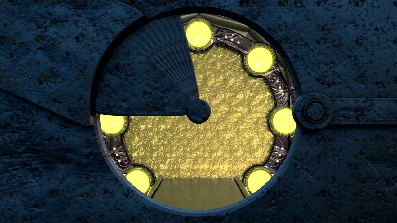 iron rusty hatch는 우주선 풍경 장면에 대한 파노라마 뷰를 열고, 포털과 함께 공상 과학 복도의 3d 추상적인 배경, 기술 제목과 배경에 대한 미래 기술 추상적 vj.