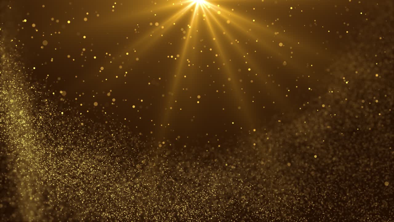 Christmas golden light shine particles bokeh loop on black golden background holiday congratulation