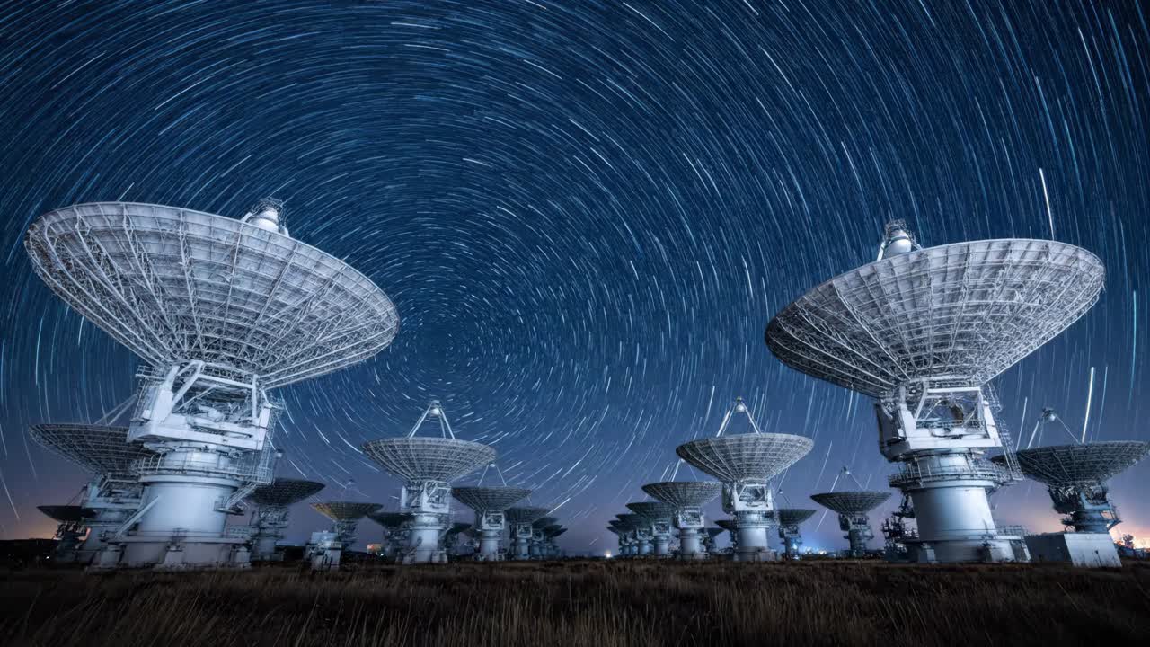 Radio Telescopes Under Star Trails: A Cosmic View