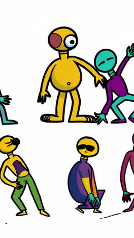 abstract purple and yellow cartoon character