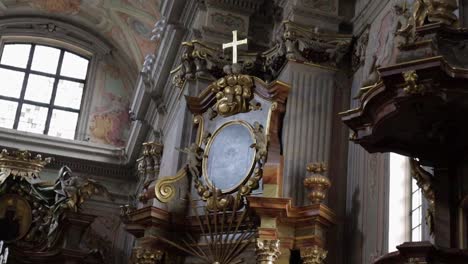 interior of the church, into which daylight penetrates through a large window