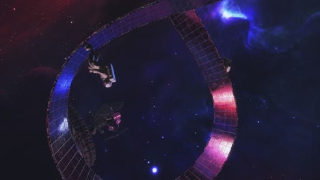 trippy sci-fi 3d animation of the astronauts running endlessly on a mobius strip