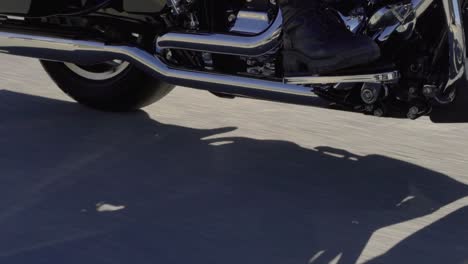 low angle harley rider tracking shot