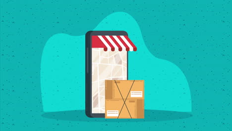 smartphone with delivery boxes animation