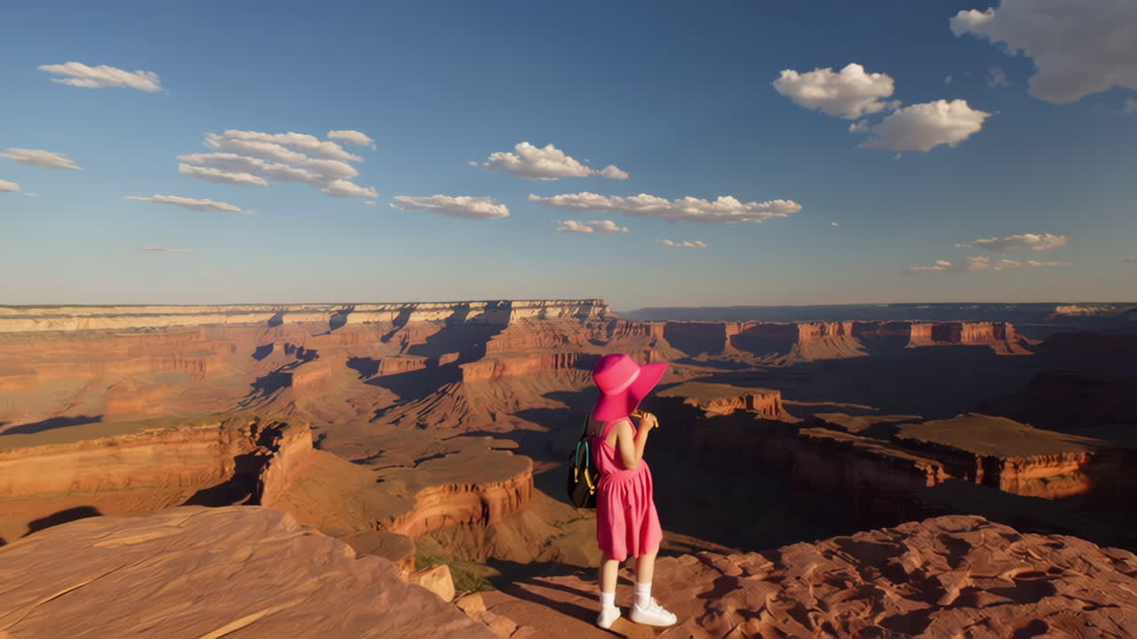 Young Girl in Pink Hat at Grand Canyon Overlook