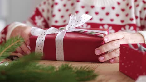 woman's hands holding the christmas present