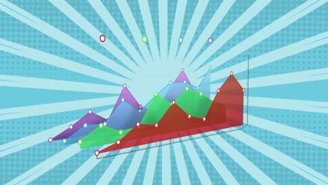 animation of statistics and data processing over blue stripes