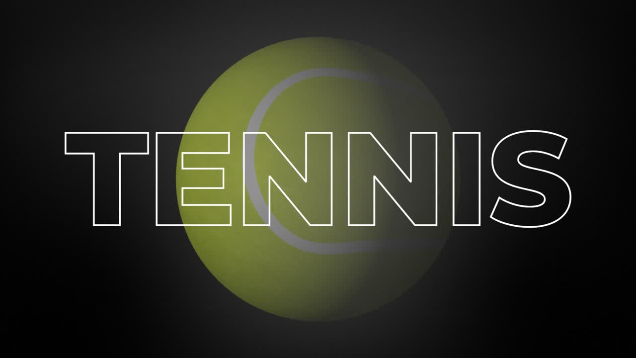 Tennis ball spinning sphere 3D animation outlined text letters typeface font sports game tournament titles on gradient background motion graphics dynamic abstract colour grey white