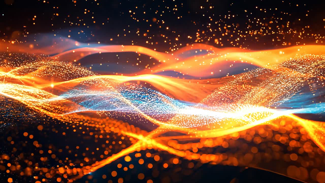 A bright orange wave of light is reflected in the dark blue sky. The light is scattered in the air, creating a dreamy and ethereal atmosphere