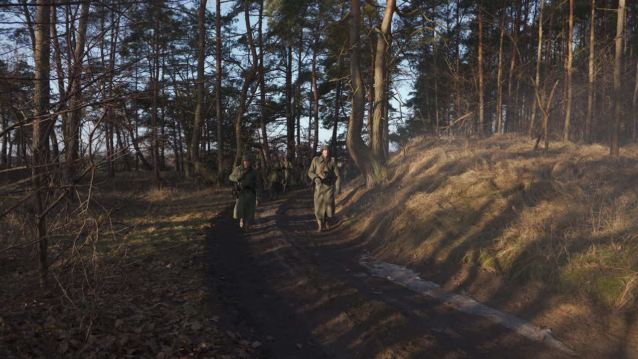 German Soldiers Marching Through a Forest