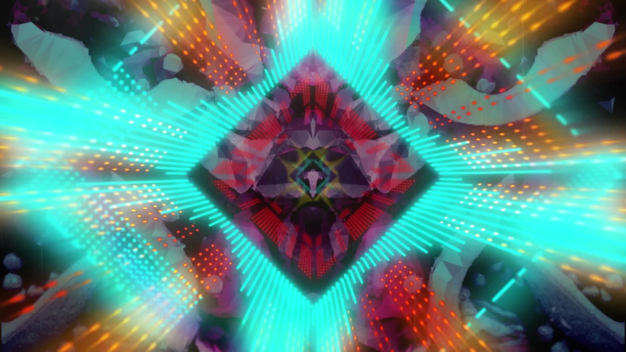 animación de formas de neón que se mueven sobre un fondo negro.