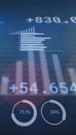 animation of financial data processing over out of focus city lights