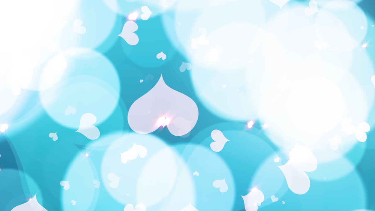 파란색 보케 빛의 배경에 3d 아름다운 빛 핑크색 심장. 추상적으로 떨어지는 아름다운 심장 4k 루프 애니메이션 배경 발렌타인 데이, 성 발렌타인의 날, 어머니의 날, 결혼식