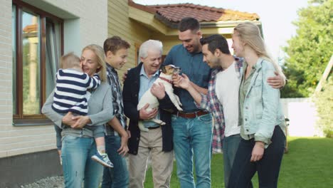 long shot of a big family gathering.