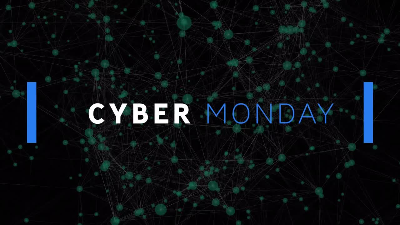 Animation of cyber monday sale text over networks of connections
