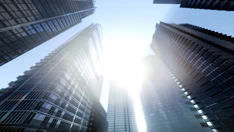 looking up at skyscrapers