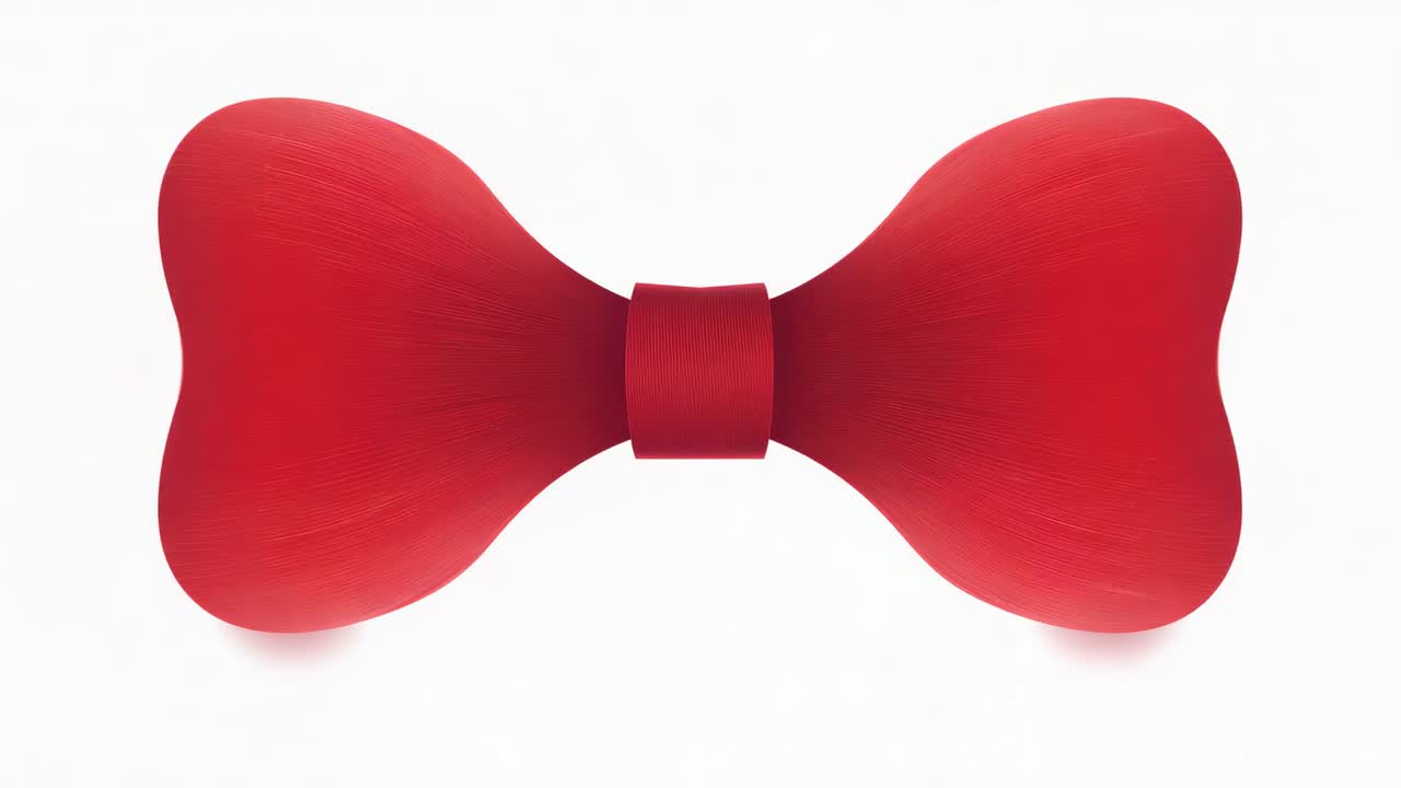 Starting rotation, red bow tilting on white backdrop, revealing central band and shifting shadows