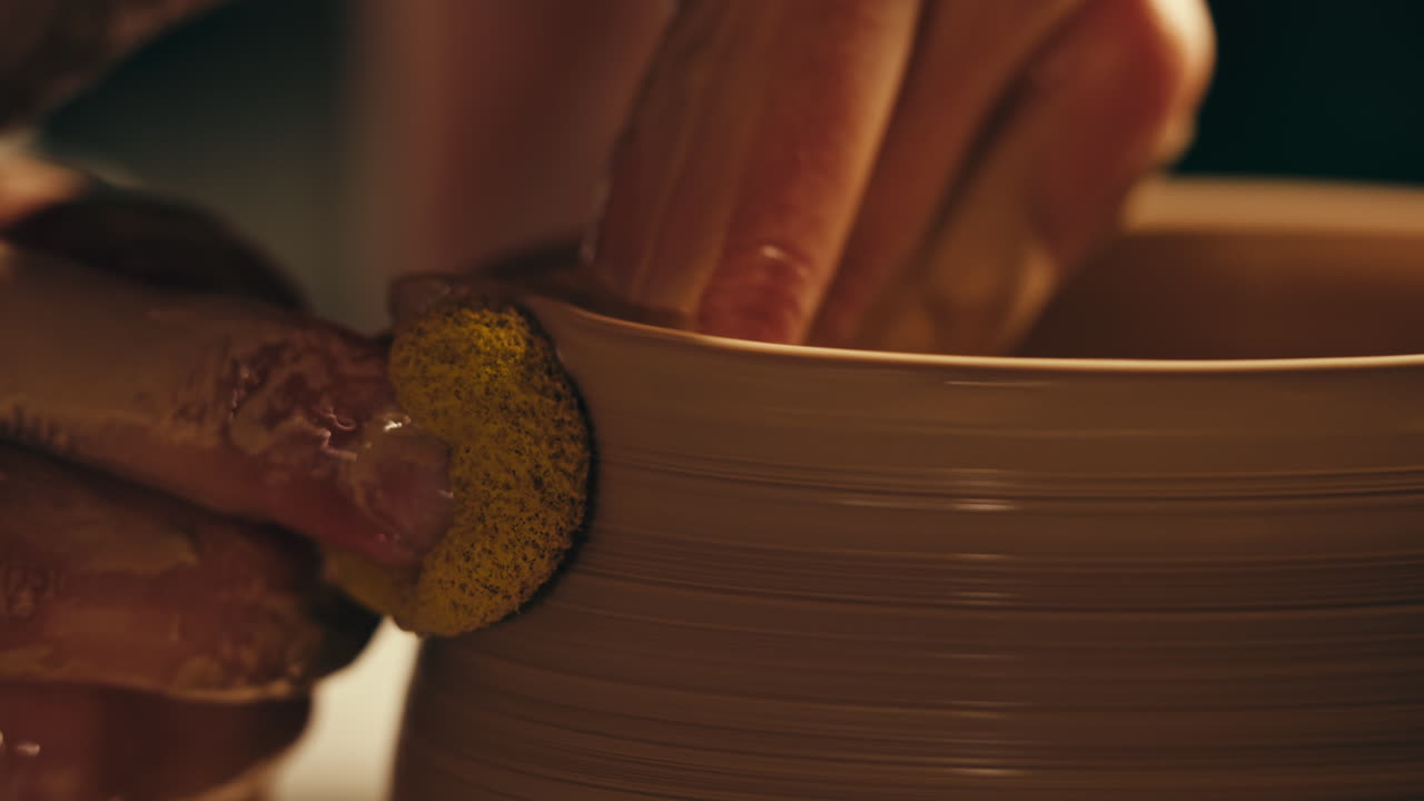 un primer plano de un alfarero dando forma a un cuenco de arcilla.