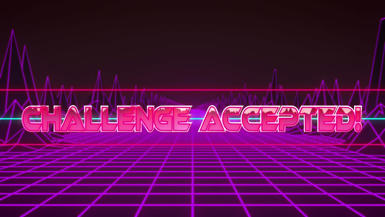 Animazione del testo "Challenge accepted" su lettere e griglia