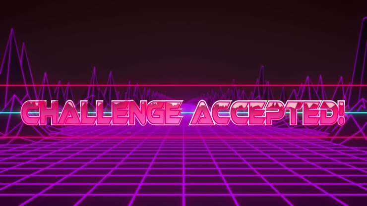 Animazione del testo "Challenge accepted" su lettere e griglia