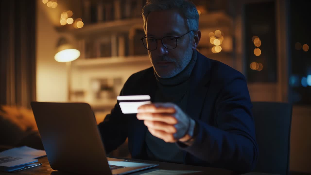 hombre usando portátil y tarjeta de crédito para comprar en línea