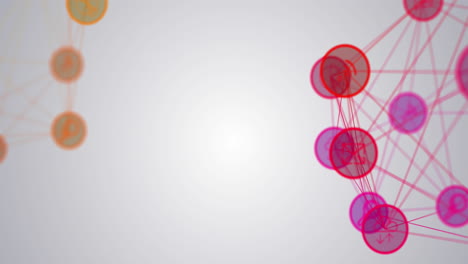 animación de redes rosadas y amarillas de iconos de medios flotando sobre un fondo blanco