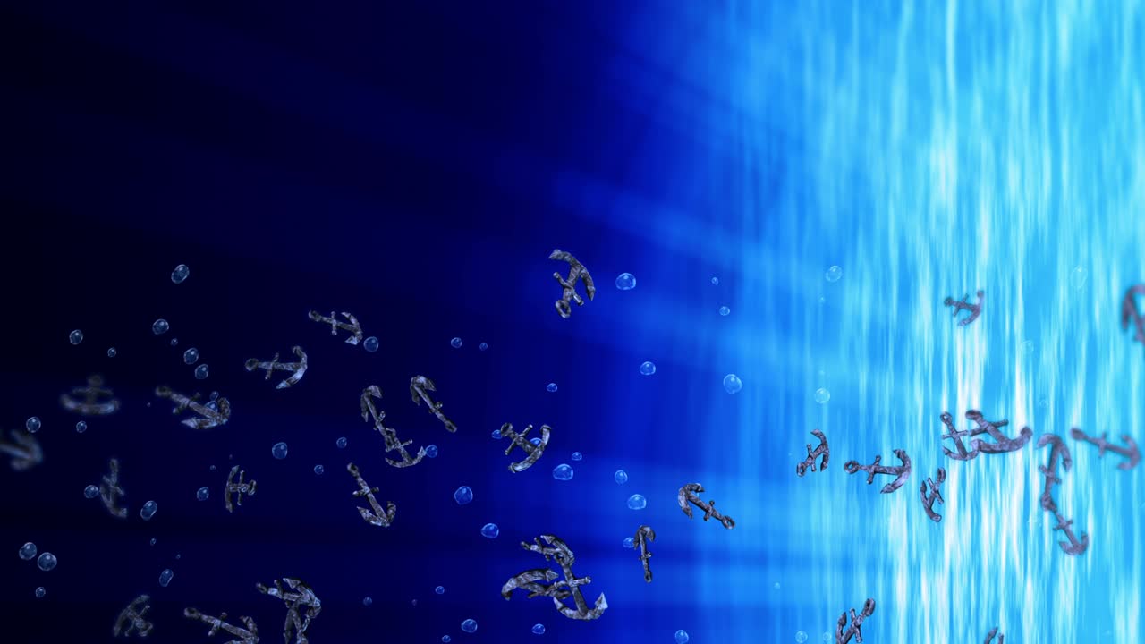 파란 물에서 많은 커를 날리는 것 - 선박 및 보트 커 - 해양 아이콘 - 커 회전의 3d 루프 애니메이션